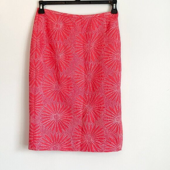 Tocca Coral Pink Floral Textured Pencil Skirt Sz 6 Romantic Feminine Whimsical - Picture 3 of 12